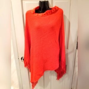New Orange Flower Collar Ponche Sweater with ruffle edges